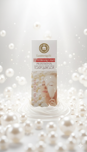کرم سفیدکننده لانمنگشی مدل Pearl Essence با عصاره مروارید طبیعی و ویتامین C، مناسب برای روشنسازی، رطوبترسانی و بازسازی پوستهای تیره و خشک. طراحی بستهبندی سفید و طلایی با نماد سلطنتی، نشاندهنده کیفیت بالا و مراقبت تخصصی پوست است