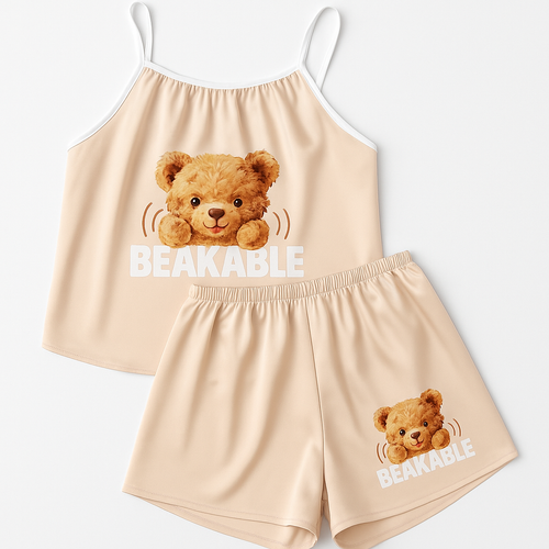 لباس خواب فانتزی، تاپ شورتک زنانه، ست ساتن، لباس راحتی خرسی