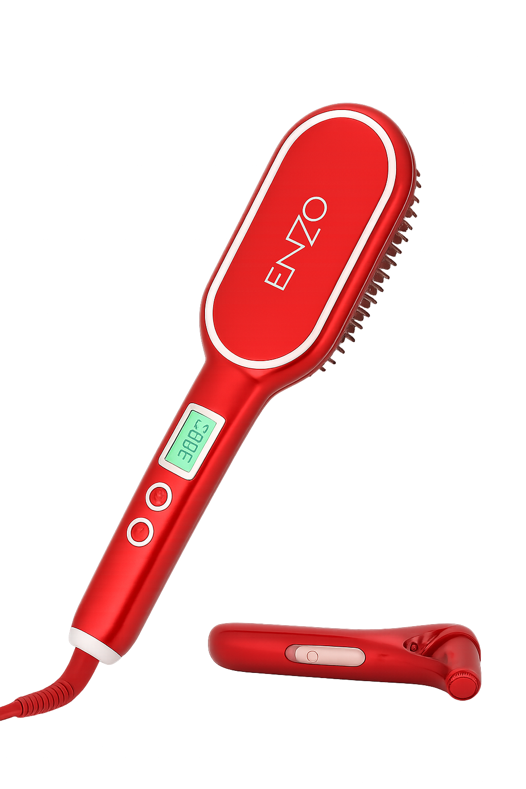 برس حرارتی حرفه‌ای ENZO با نمایشگر دیجیتال، مناسب صاف کردن سریع موها تا دمای 880 درجه. همراه با ریش‌تراش قابل حمل برای استفاده روزمره