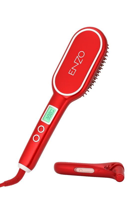 برس حرارتی حرفهای ENZO با نمایشگر دیجیتال، مناسب صاف کردن سریع موها تا دمای 880 درجه. همراه با ریشتراش قابل حمل برای استفاده روزمره