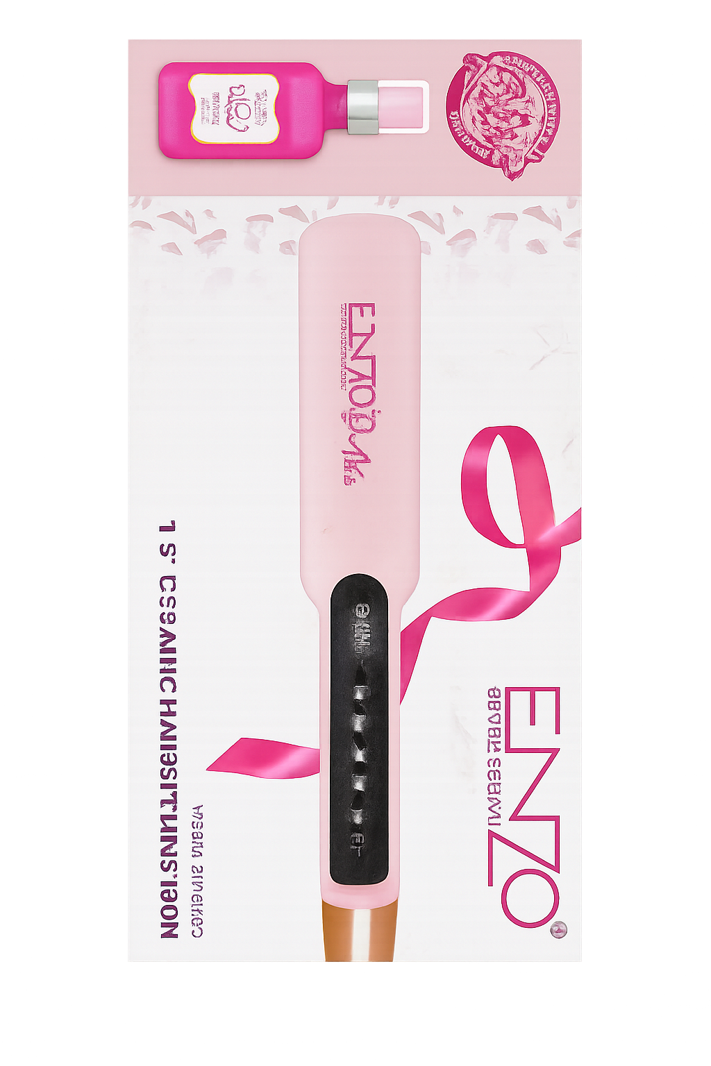 اتو مو سرامیکی ENZO مدل EN-3339 با طراحی صورتی باربی، نمایشگر دیجیتال و دمای قابل تنظیم تا 986 درجه فارنهایت.