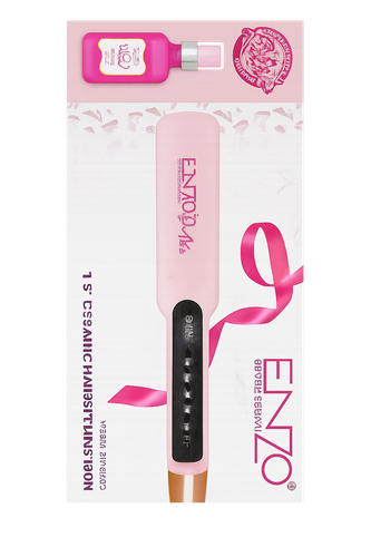 اتو مو سرامیکی ENZO مدل EN-3339 با طراحی صورتی باربی، نمایشگر دیجیتال و دمای قابل تنظیم تا 986 درجه فارنهایت.