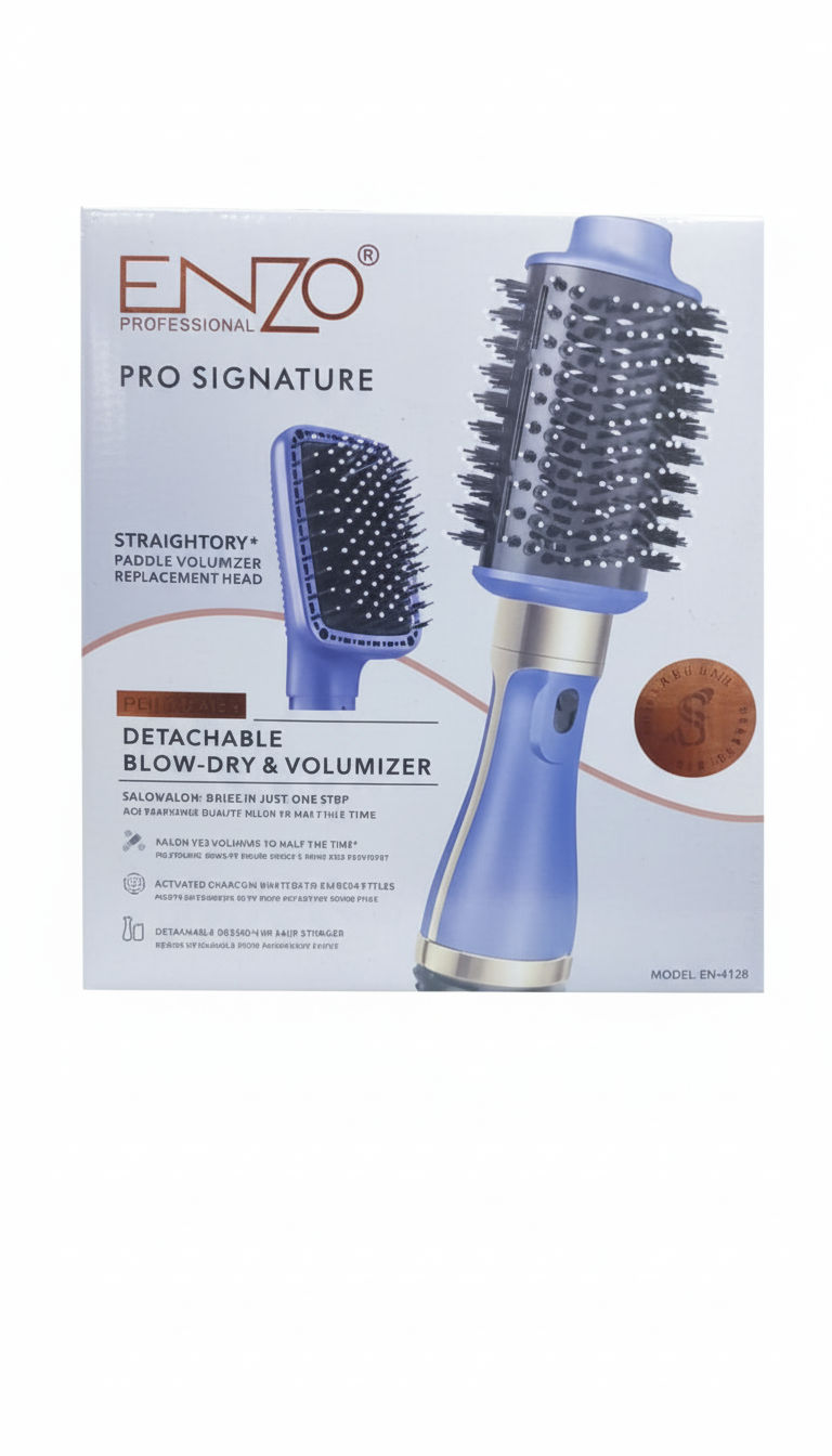 ​سشوار برس‌دار  حرفه‌ای انزو مدل EN-4128 با دو سری قابل تعویض (برس گرد و برس پارویی) جهت حجم دهی و صاف کردن مو