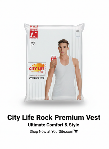 زیرپوش مردانه سفید CITY LIFE ROCK با پارچه پنبهای پریمیوم و طراحی جذب راحت