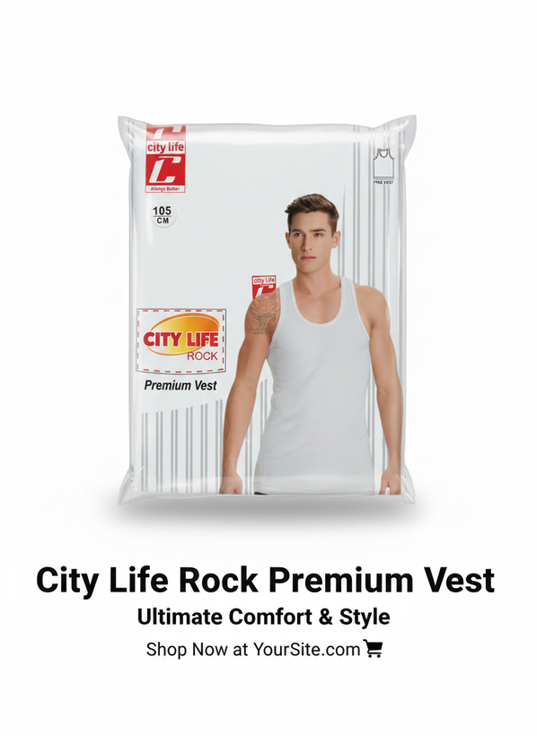 زیرپوش مردانه سفید CITY LIFE ROCK با پارچه پنبهای پریمیوم و طراحی جذب راحت