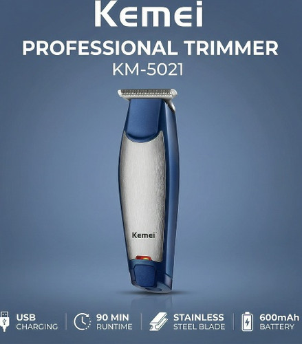 «ماشین اصلاح حرفهای Kemei KM-5021، شارژی و بیسیم با تیغه استیل ضدزنگ، تا ۸ ساعت کارکرد، مناسب مو و ریش خانگی و حرفهای.»