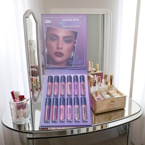 پک ۱۲ عددی رژ لب مایع مات و مخملی کلدن رز (Colden Reze) مدل Liquid Soft - ضد آب