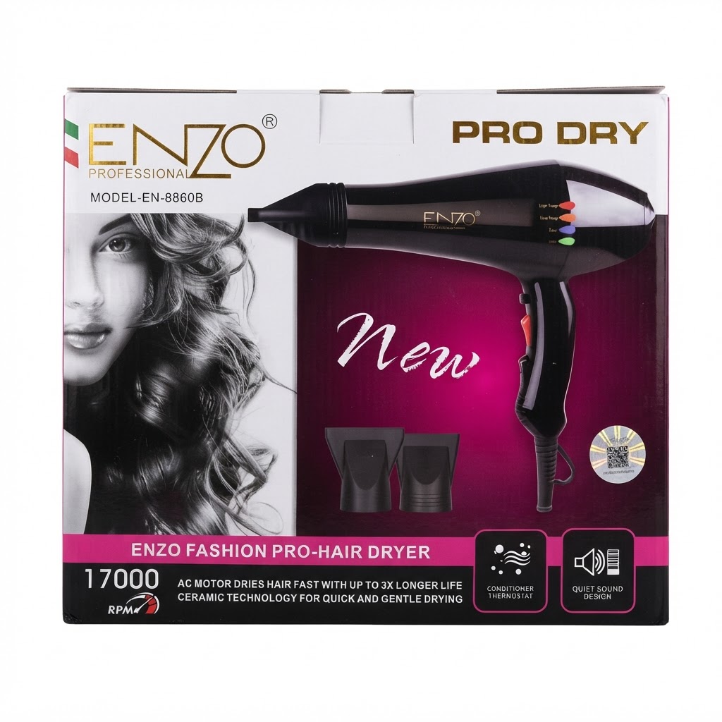سشوار حرفه‌ای ENZO مدل EN-8860B با موتور AC و فناوری سرامیک