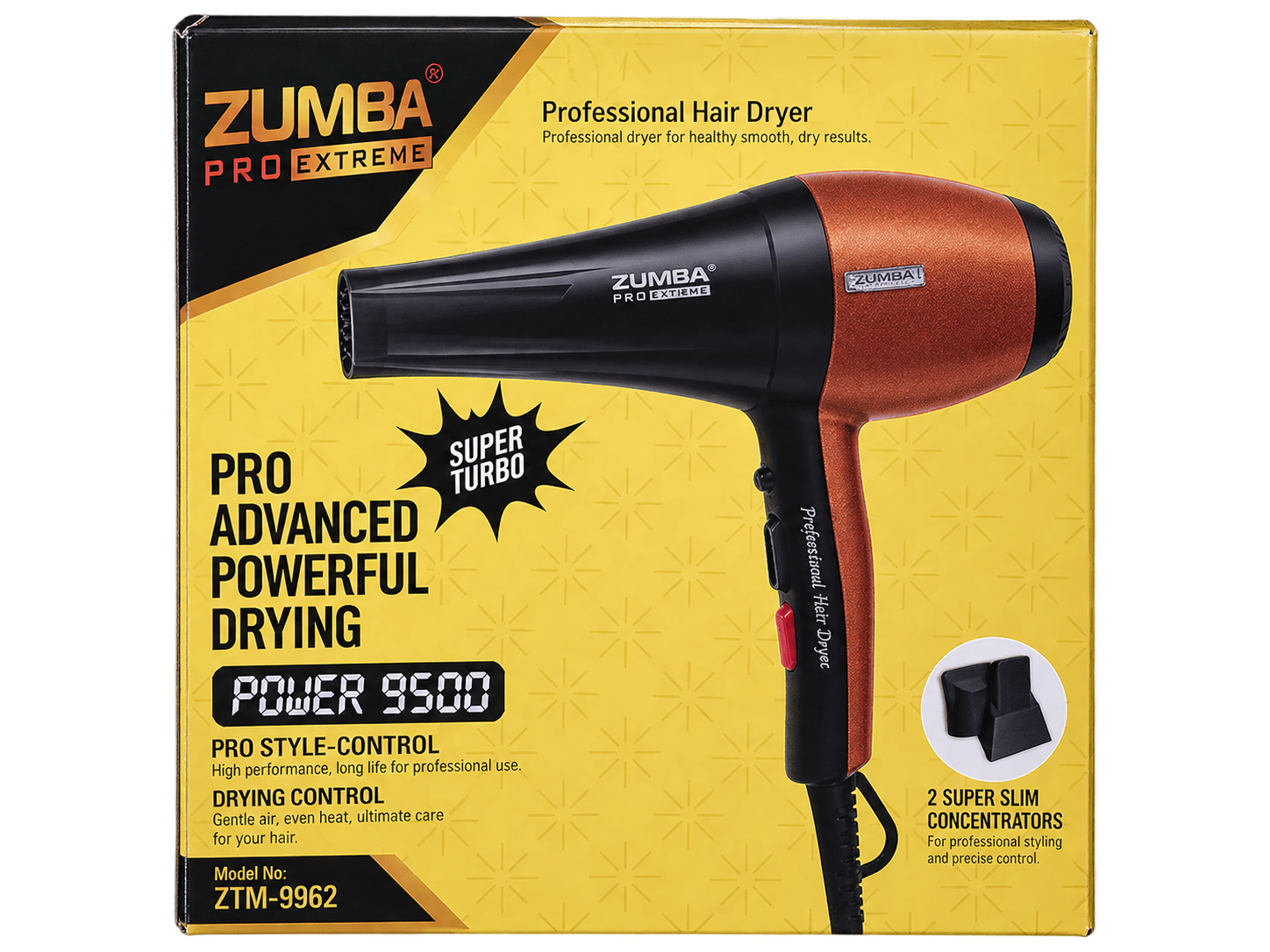 سشوار حرفه‌ای زومبا ZUMBA PRO EXTREME مدل ZTM-9962 با توان 9500