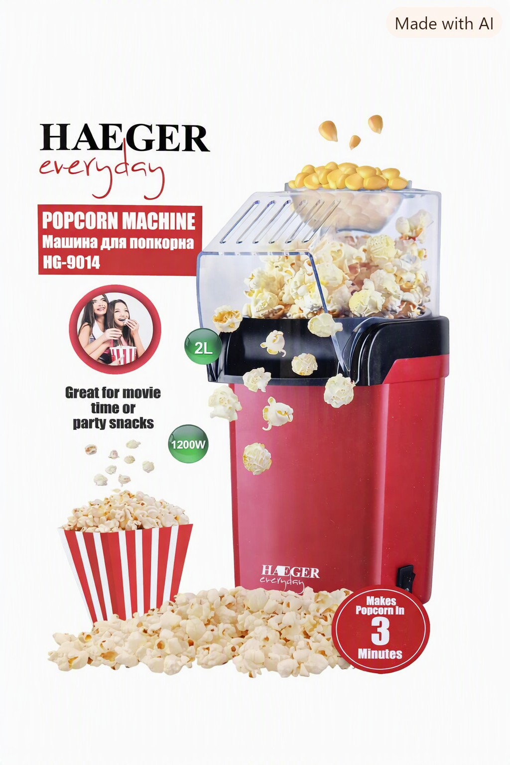 پاپ کورن ساز هیگر HAEGER مدل HG-9014 توان 1200 وات